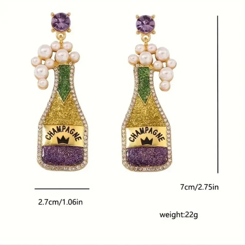 Mardi Gras Chamagne cocktail earrings Rhinestone Pearls |  NEW